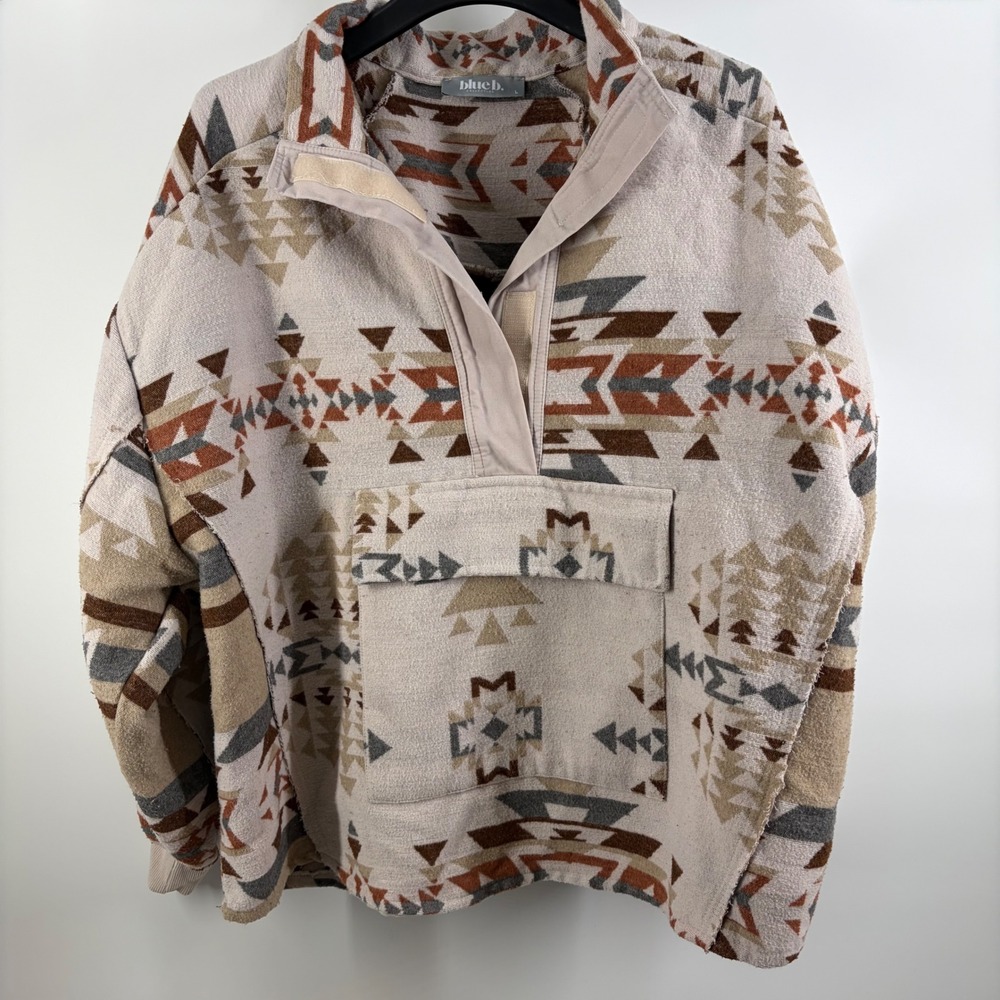 Western Festival‎ Granola Aztec Fleece Pullover Quarter Snap Tan Cream
